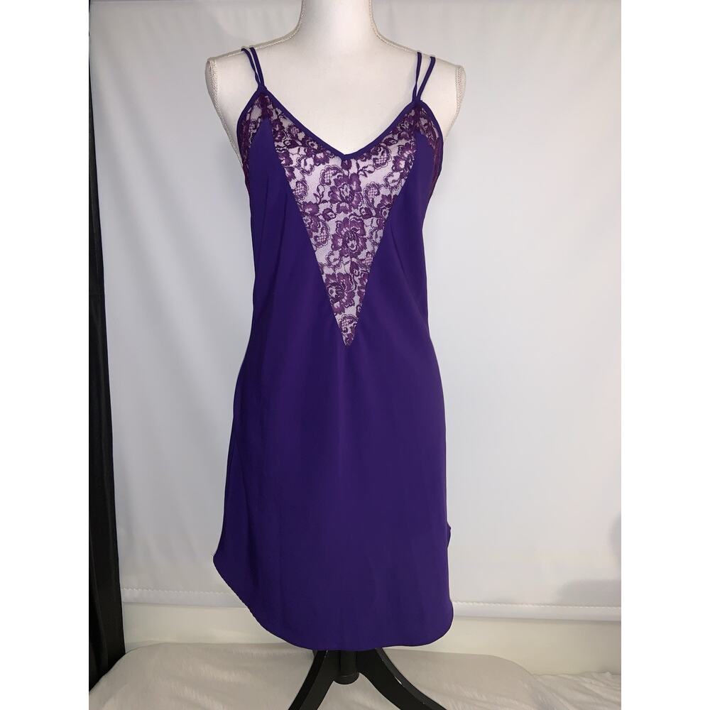 Vintage 90s Victoria's Secret Gold Label Slip Dress Purple Lace Nightie Medium